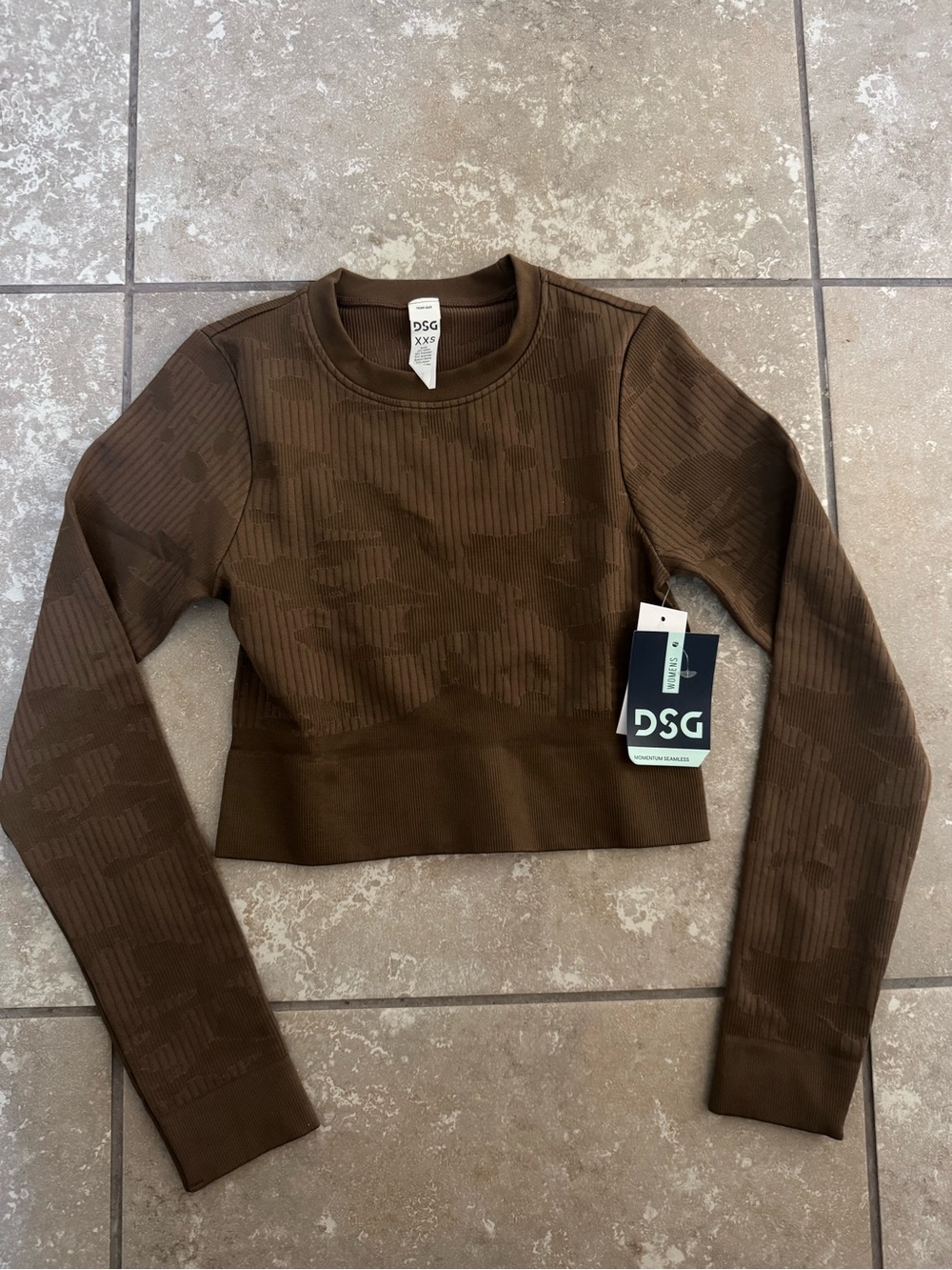DSG Brown Textured Cropped Long-Sleeve Top